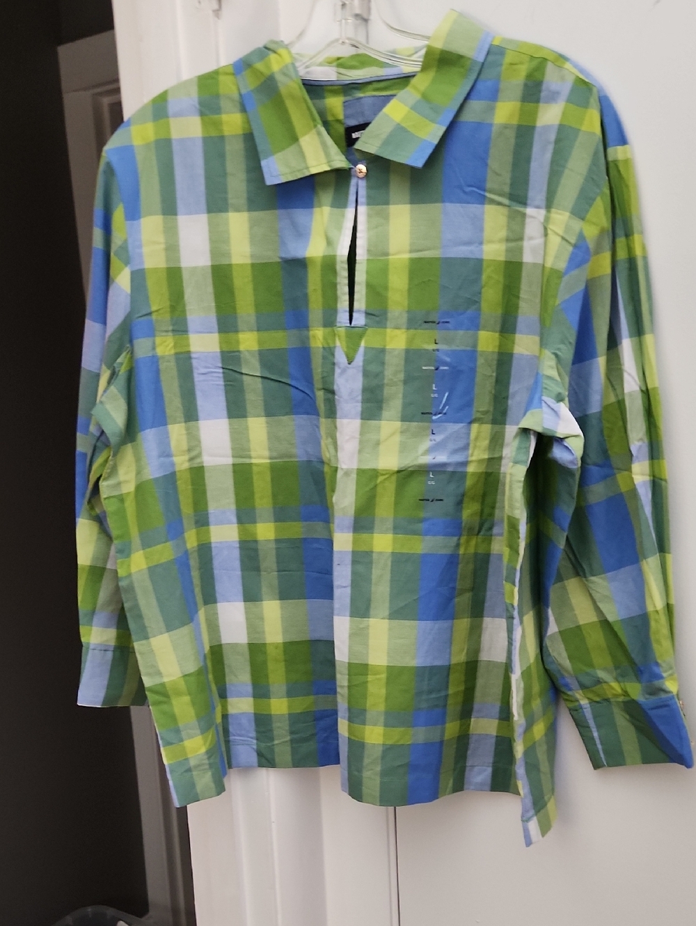 Nautica Green Blue Plaid Long-Sleeve Pullover Shirt